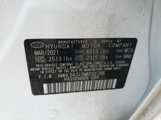 KMHL34JJ1MA032745 - 2021 HYUNDAI SONATA HYBRID WHITE photo 12