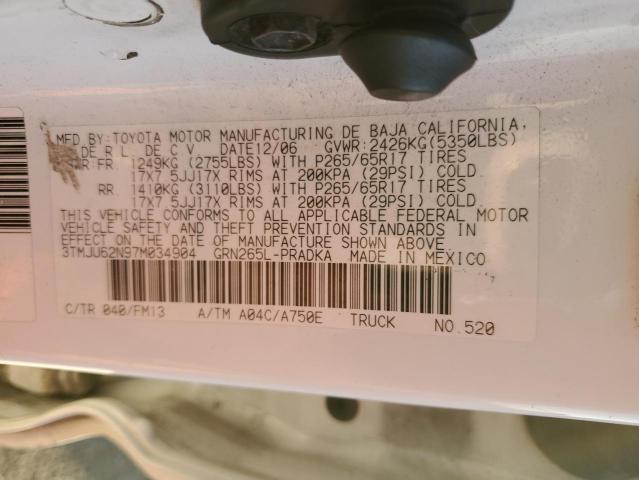 3TMJU62N97M034904 - 2007 TOYOTA TACOMA DOUBLE CAB PRERUNNER WHITE photo 12