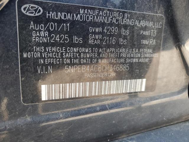 5NPEB4AC8CH346885 - 2012 HYUNDAI SONATA GLS GRAY photo 12