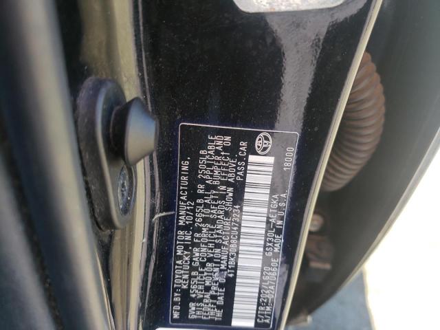 4T1BK3DB8CU473234 - 2012 TOYOTA AVALON BASE 黑色 照片 12