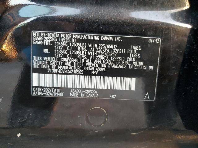 2T3BF4DV9CW210505 - 2012 TOYOTA RAV4 BLACK photo 13