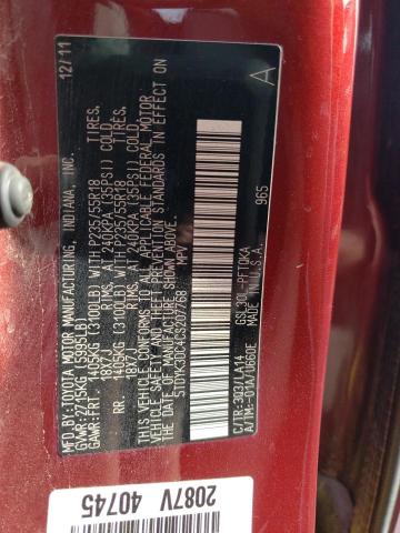 5TDYK3DC4CS207768 - 2012 TOYOTA SIENNA XLE RED photo 13