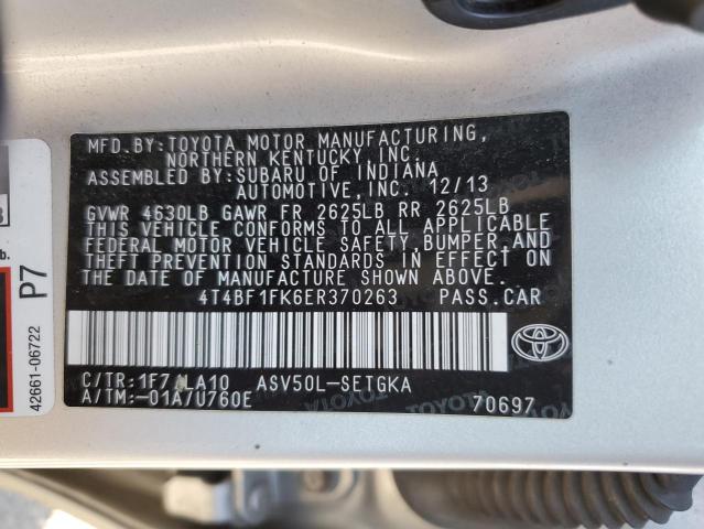 4T4BF1FK6ER370263 - 2014 TOYOTA CAMRY L SILVER photo 12