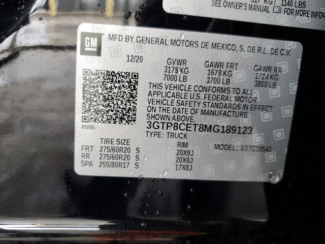 3GTP8CET8MG189123 - 2021 GMC SIERRA C1500 ELEVATION BLACK photo 12