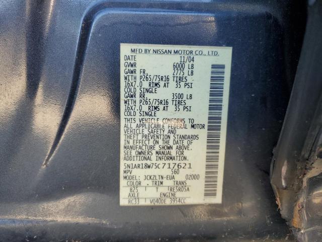 5N1AR18W75C717621 - 2005 NISSAN PATHFINDER LE GRAY photo 13