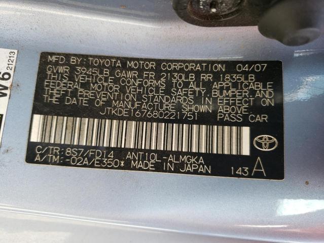 JTKDE167680221751 - 2008 TOYOTA SCION TC BLUE photo 13