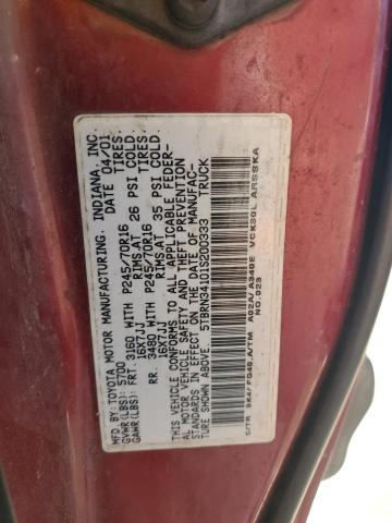5TBRN34101S200333 - 2001 TOYOTA TUNDRA ACCESS CAB SR5 BURGUNDY photo 12