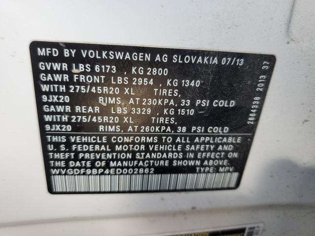 WVGDF9BP4ED002862 - 2014 VOLKSWAGEN TOUAREG V6 WHITE photo 14