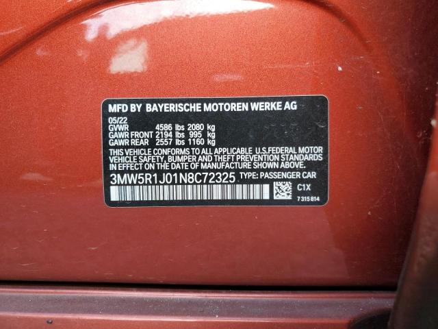 3MW5R1J01N8C72325 - 2022 BMW 330I RED photo 12