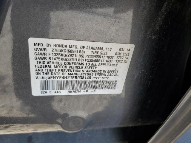 5FNYF4H21EB038148 - 2014 HONDA PILOT LX GRAY photo 13