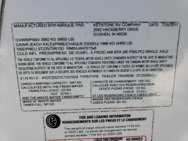 4YDT25521C1531024 - 2012 KEYSTONE SPRINTER BEIGE photo 10