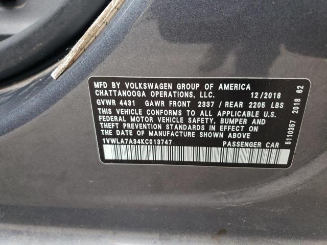 1VWLA7A34KC013747 - 2019 VOLKSWAGEN PASSAT WOLFSBURG GRAY photo 12