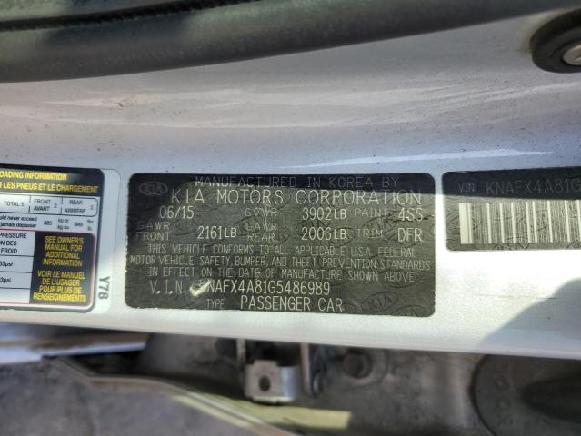 KNAFX4A81G5486989 - 2016 KIA FORTE EX SILVER photo 13