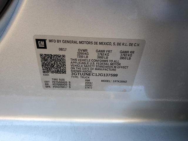 3GTU2NEC1JG137599 - 2018 GMC SIERRA K1500 SLT SILVER photo 12