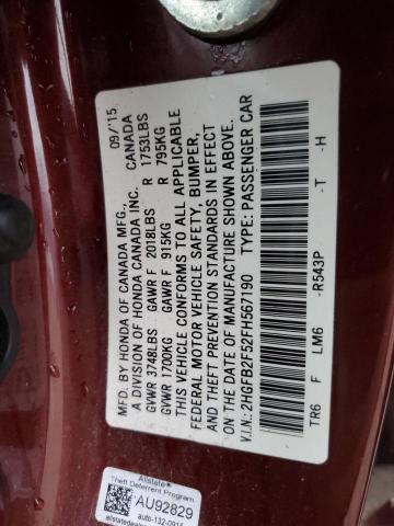 2HGFB2F52FH567190 - 2015 HONDA CIVIC LX MAROON photo 12