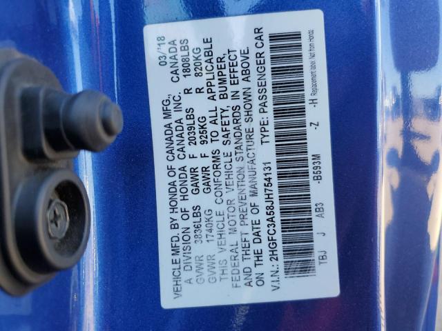 2HGFC3A58JH754131 - 2018 HONDA CIVIC SI BLUE photo 12