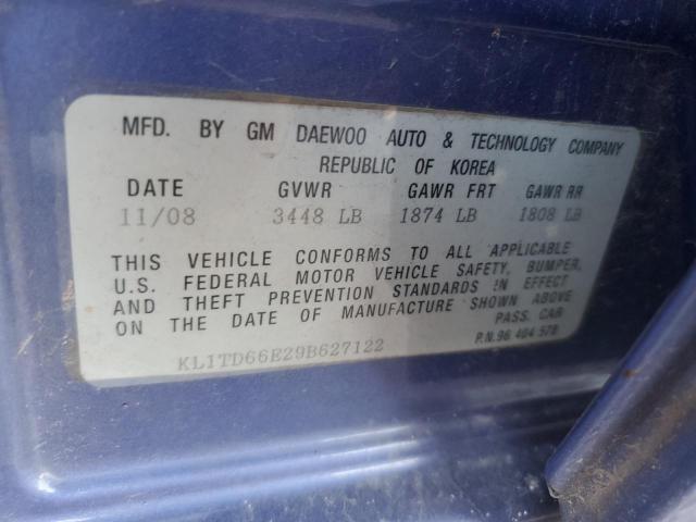 KL1TD66E29B627122 - 2009 CHEVROLET AVEO LS Bənövşəyi foto 12