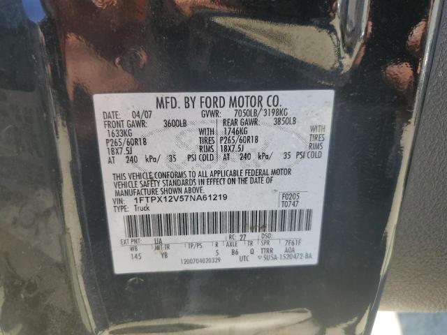 1FTPX12V57NA61219 - 2007 FORD F150 BLACK photo 13