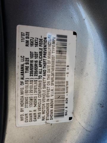 5FNRL38748B008357 - 2008 HONDA ODYSSEY EXL SILVER photo 13