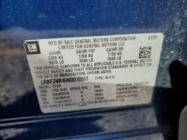 LRBFZNR46ND010517 - 2022 BUICK ENVISION ESSENCE ლურჯი ფოტო 13