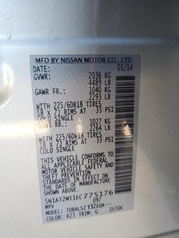 5N1AT2MT1EC775176 - 2014 NISSAN ROGUE S SILVER photo 12