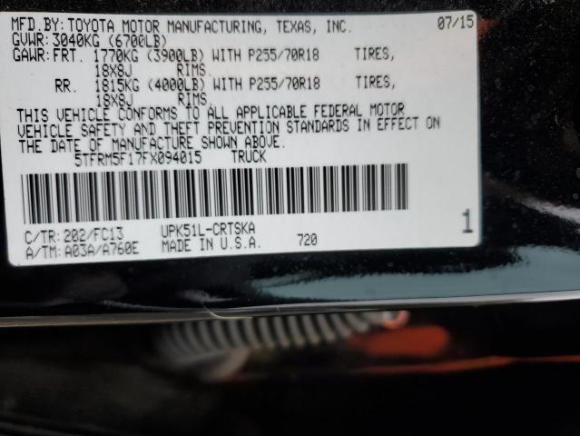 5TFRM5F17FX094015 - 2015 TOYOTA TUNDRA DOUBLE CAB SR/SR5 BLACK photo 12