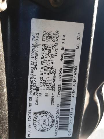 5TETX22N07Z409736 - 2007 TOYOTA TACOMA ACCESS CAB შავი ფოტო 12