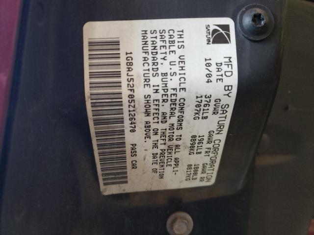 1G8AJ52F05Z126470 - 2005 SATURN ION LEVEL 2 栗色 照片 12