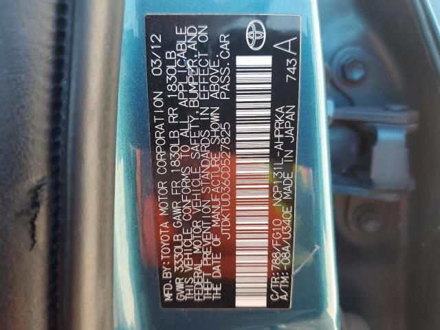 JTDKTUD36CD527825 - 2012 TOYOTA YARIS TURQUOISE photo 13