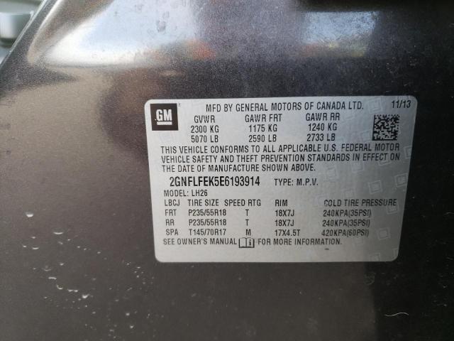 2GNFLFEK5E6193914 - 2014 CHEVROLET EQUINOX LT CHARCOAL photo 14