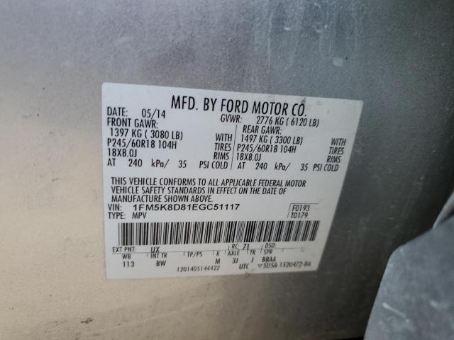 1FM5K8D81EGC51117 - 2014 FORD EXPLORER XLT SILVER photo 13