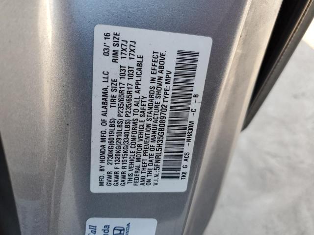 5FNRL5H35GB089702 - 2016 HONDA ODYSSEY SE SILVER photo 13