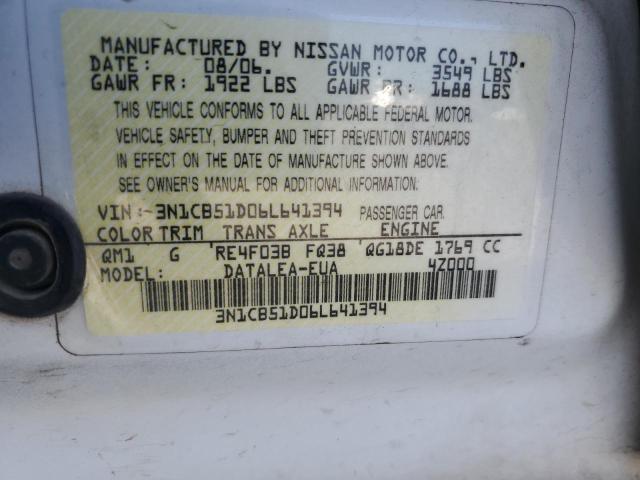 3N1CB51D06L641394 - 2006 NISSAN SENTRA 1.8 WHITE photo 12