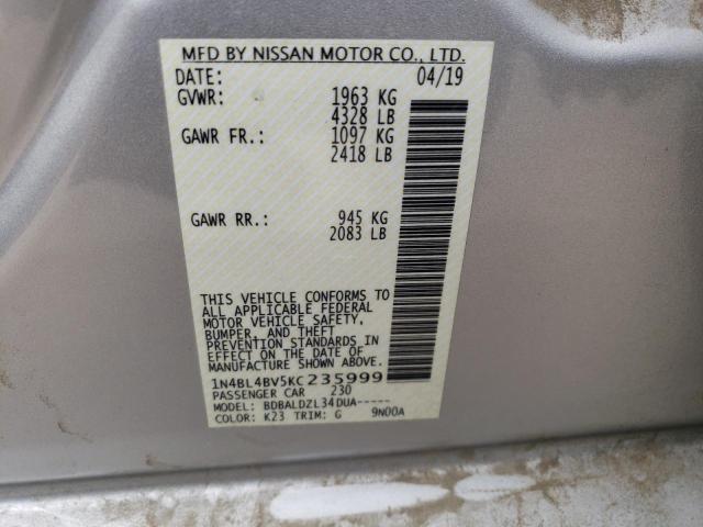 1N4BL4BV5KC235999 - 2019 NISSAN ALTIMA S SILVER photo 12