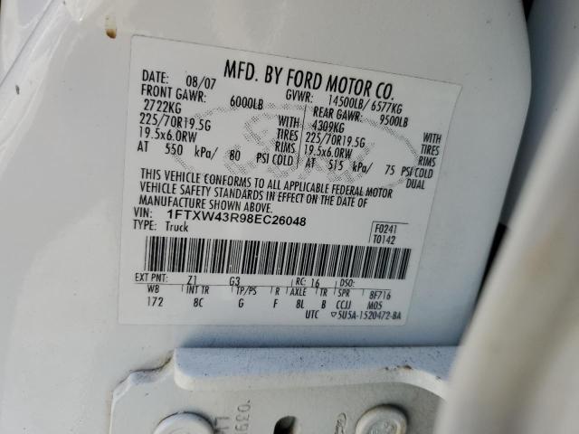 1FTXW43R98EC26048 - 2008 FORD F450 SUPER DUTY WHITE photo 13