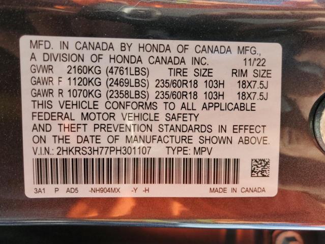 2HKRS3H77PH301107 - 2023 HONDA CR-V EXL GRAY photo 14