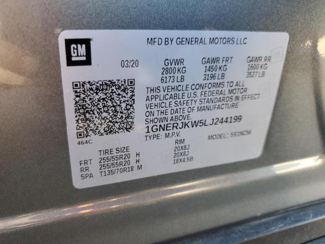 1GNERJKW5LJ244199 - 2020 CHEVROLET TRAVERSE RS CHARCOAL photo 13