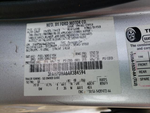 3FAHP0HA6AR384594 - 2010 FORD FUSION SE SILVER photo 12