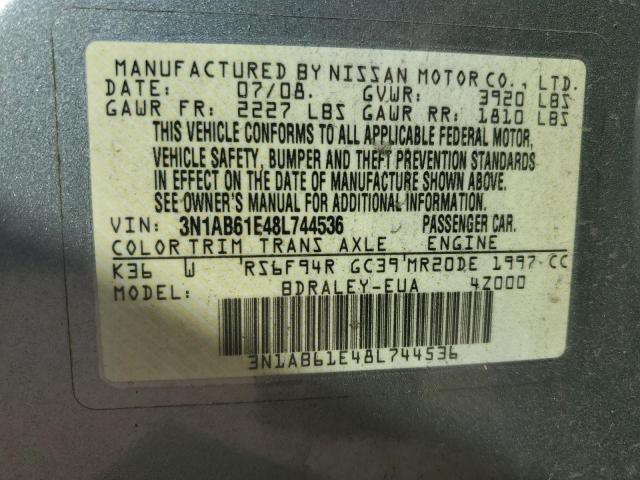 3N1AB61E48L744536 - 2008 NISSAN SENTRA 2.0 SILVER photo 12