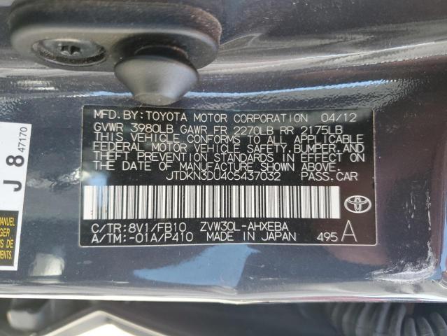 JTDKN3DU4C5437032 - 2012 TOYOTA PRIUS GRAY photo 12