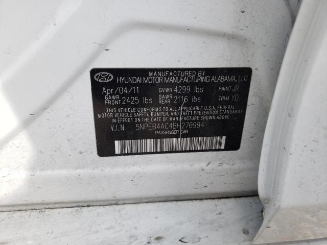 5NPEB4AC4BH276994 - 2011 HYUNDAI SONATA GLS WHITE photo 12