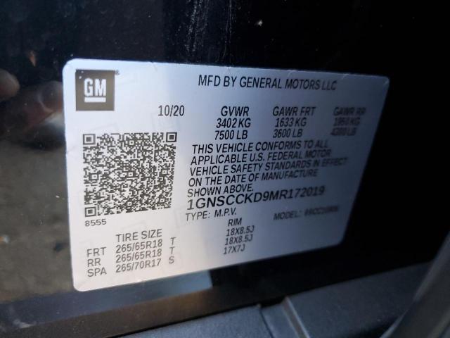 1GNSCCKD9MR172019 - 2021 CHEVROLET SUBURBAN C1500 LT BLACK photo 14