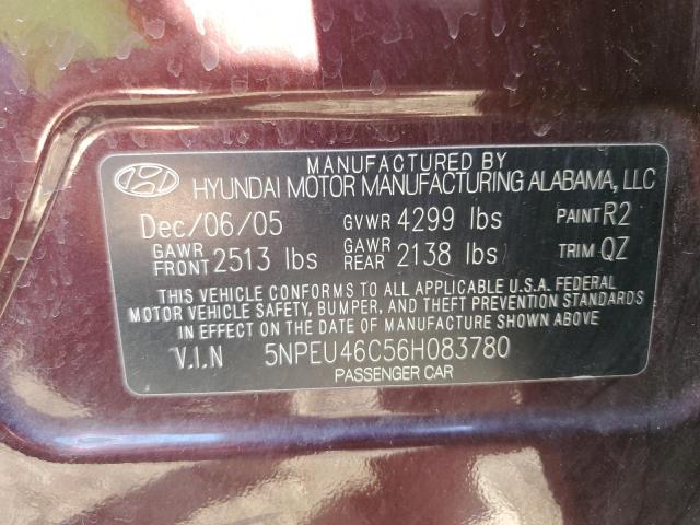 5NPEU46C56H083780 - 2006 HYUNDAI SONATA GLS RED photo 12