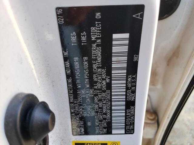 5TDKKRFH2GS136030 - 2016 TOYOTA HIGHLANDER XLE WHITE photo 13