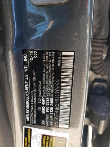 55SWF4JB2HU190699 - 2017 MERCEDES-BENZ C 300 GRAY photo 12