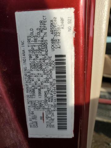 5TBBT44114S447619 - 2004 TOYOTA TUNDRA ACCESS CAB SR5 RED photo 12