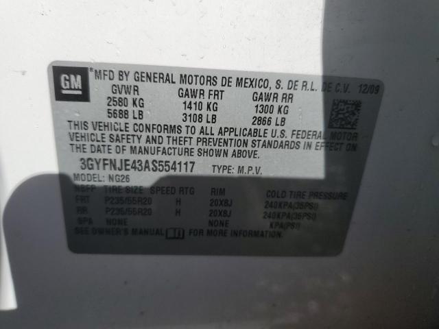 3GYFNJE43AS554117 - 2010 CADILLAC SRX PERFORMANCE COLLECTION Ақ фото 12