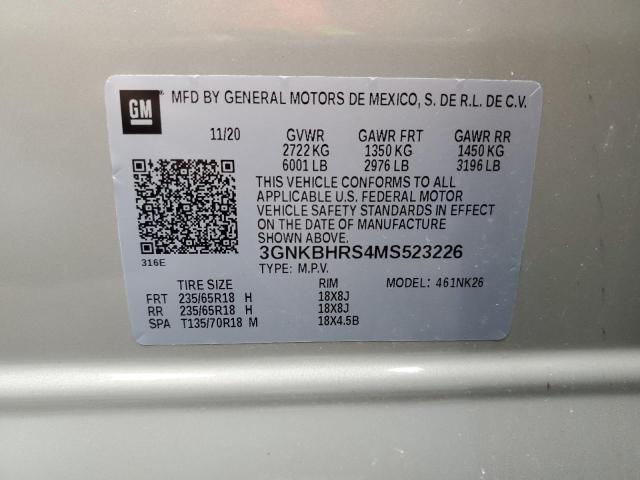 3GNKBHRS4MS523226 - 2021 CHEVROLET BLAZER 2LT GRAY photo 12