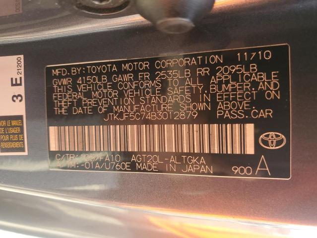 JTKJF5C74B3012879 - 2011 TOYOTA SCION TC GRAY photo 12