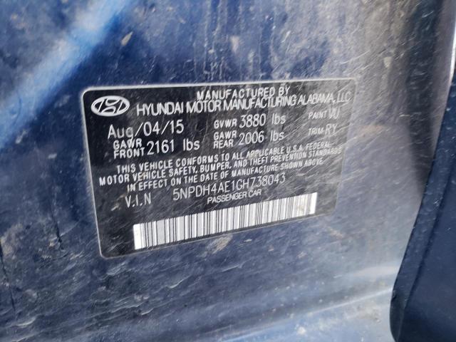 5NPDH4AE1GH738043 - 2016 HYUNDAI ELANTRA SE BLUE photo 13